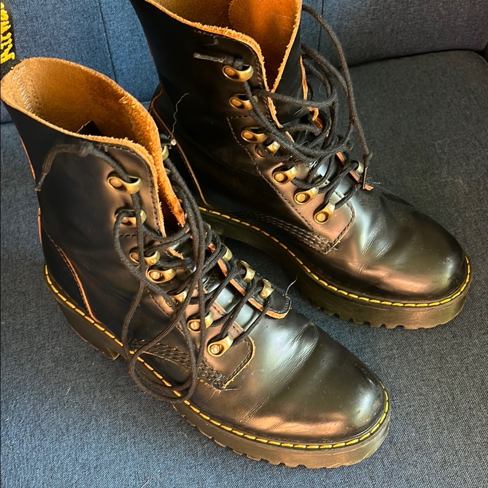 Black Leather High Heel Dr. Martens Lace-Up Boots